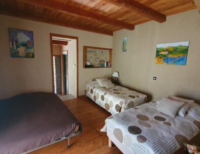La chambre avec 2 lits simples et le canapé ouvert